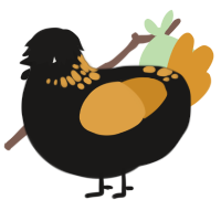 A sable and orange chicken with a neck-speckle pattern