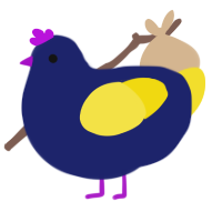 A navy and yellow chicken