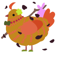 A ochre and vermilion chicken with a bar pattern