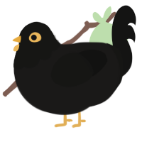 A sable and black chicken with a head pattern