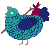 A turquoise and navy chicken with a lace pattern