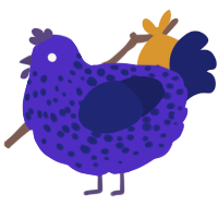 A indigo and navy chicken with a speckle pattern