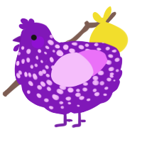 A violet and lavender chicken with a speckle pattern