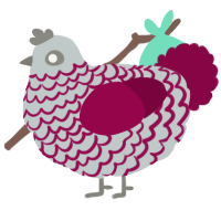A silver and maroon chicken with a lace pattern