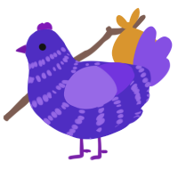Eggatha, a indigo and blurple chicken with a bar pattern