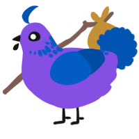 A blurple and ultramarine chicken with a neck-speckle pattern