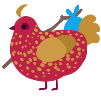 Ran, a crimson and gold chicken with a speckle pattern