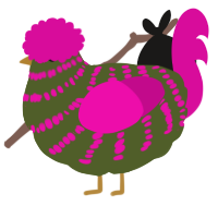 A olive and fuchsia chicken with a bar pattern