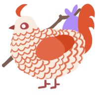A cream and vermilion chicken with a lace pattern