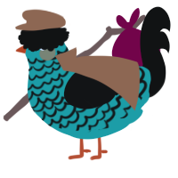 A turquoise and black chicken with a lace pattern