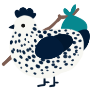 A white and tumblr chicken with a speckle pattern