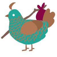 A turquoise and brown chicken with a lace pattern