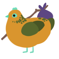 Persimmon, a orange and olive chicken with a neck-speckle pattern