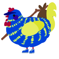 Ninten, a ultramarine and lemon chicken with a bar pattern