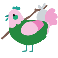 A viridian and pink chicken with a head pattern