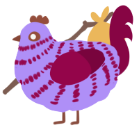 A lilac and maroon chicken with a bar pattern