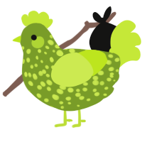 A chartreuse and lime chicken with a speckle pattern