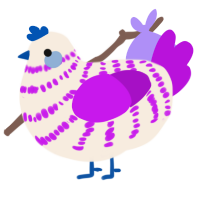 A cream and amethyst chicken with a bar pattern