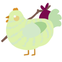 Lime, a apple and gluppy chicken with a bar pattern