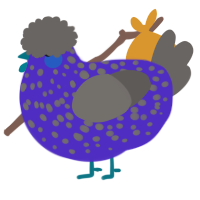 A indigo and grey chicken with a speckle pattern