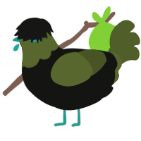 A black and olive chicken with a head pattern