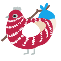 Jorts the Brand, a crimson and cream chicken with a bar pattern