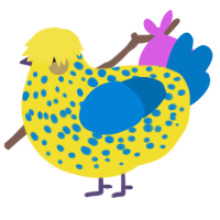 A yellow and sapphire chicken with a speckle pattern