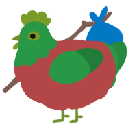 A red and viridian chicken with a head pattern