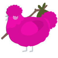 A fuchsia chicken with a head pattern