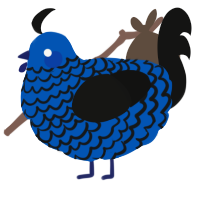 A ultramarine and black chicken with a lace pattern