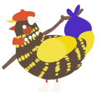 A bark and yellow chicken with a bar pattern