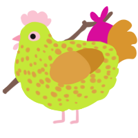 A lime and orange chicken with a speckle pattern