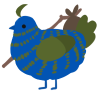 A ultramarine and olive chicken with a bar pattern