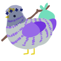 A silver and blurple chicken with a bar pattern