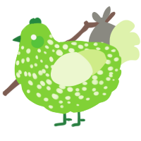A grass and apple chicken with a speckle pattern