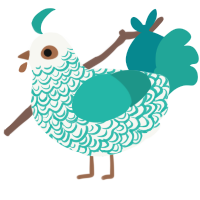 Teacup, a white and turquoise chicken with a double-lace pattern