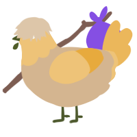 A beige and honey chicken with a head pattern