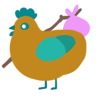 A ochre and turquoise chicken