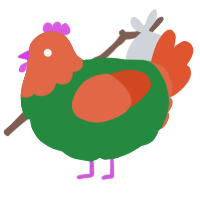 A viridian and vermilion chicken with a head pattern