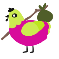 A fuchsia and lime chicken with a head pattern