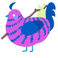 A orchid and ultramarine chicken with a bar pattern