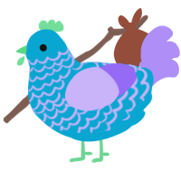 A cerulean and lilac chicken with a lace pattern