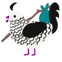 A white and black chicken with a lace pattern