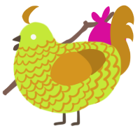 A lime and ochre chicken with a lace pattern