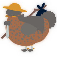 A brown and grey chicken with a speckle pattern