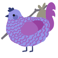 A blurple and fuchsia chicken with a lace pattern