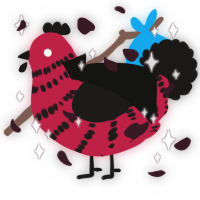 A crimson and sable chicken with a bar pattern