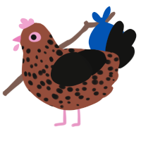 A russet and black chicken with a speckle pattern