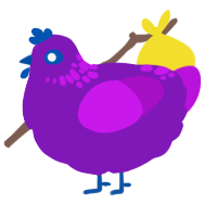 A violet and amethyst chicken with a neck-speckle pattern