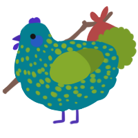 A sea and chartreuse chicken with a speckle pattern